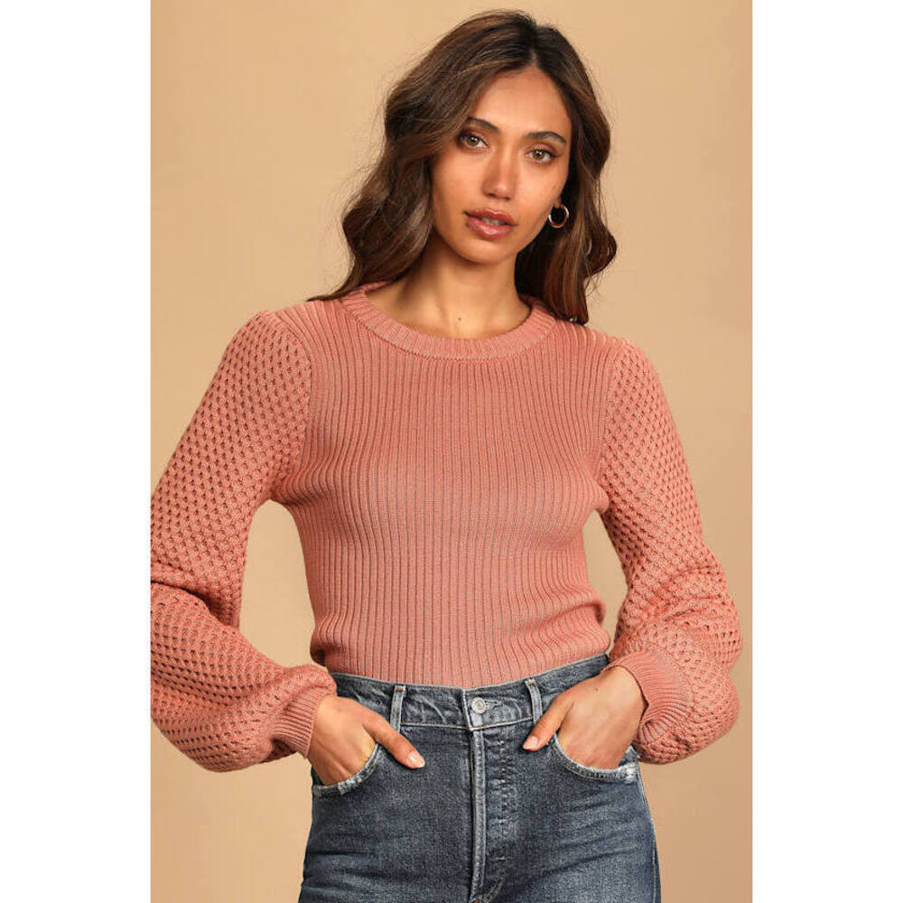 Lulus Cold Weather Favorite Rose Pink Cutout Balloon Sleeve Sweater - Size S